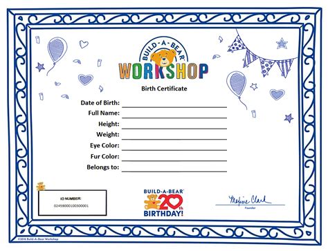build a bear workshop birth certificate template